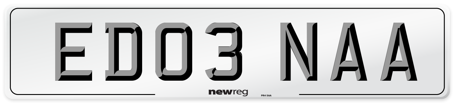 ED03 NAA Number Plate from New Reg